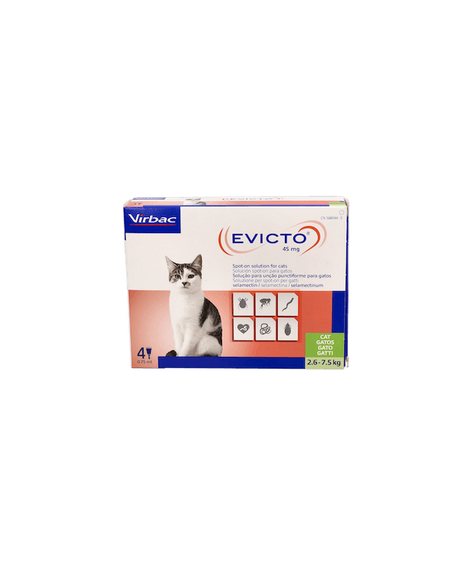 EVICTO 45 MG GATOS 2.6-7.5 KG 4PI VIRBAC – foto del producto cada evicto gatos