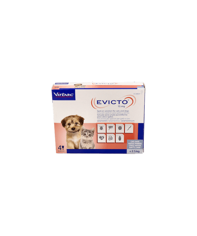 EVICTO 15 MG PERRO GATO -2.5K 4PI VIRBAC – foto del producto cada evicto perro EVICTO 15 MG PERRO GATO -2.5K 4PI VIRBAC – foto del producto cada evicto perro