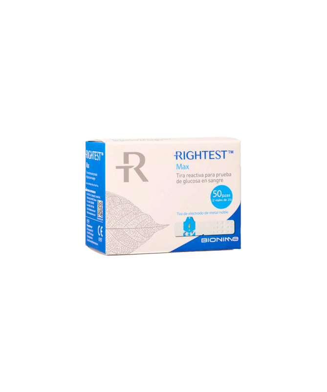 TIRA REACTIVA GLUCOSA RIGHTEST MAX 50 UD – foto del producto cada tira reactiva