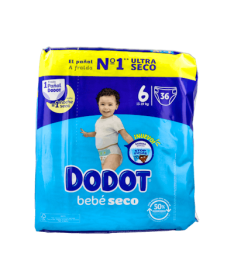 PAÑAL DODOT BEBE SECO T6 14-19 KG 48 UDS – foto del producto cada pañal dodot