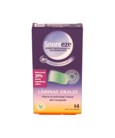 SNOREEZE LAMINAS ORALES 14 UNIDADES – foto del producto cada snoreeze laminas