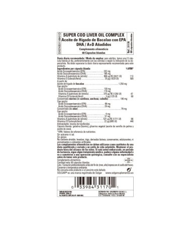 SUPER COD LIVER OIL COMPLEX 60CAP – foto del producto ácido vitamina dha