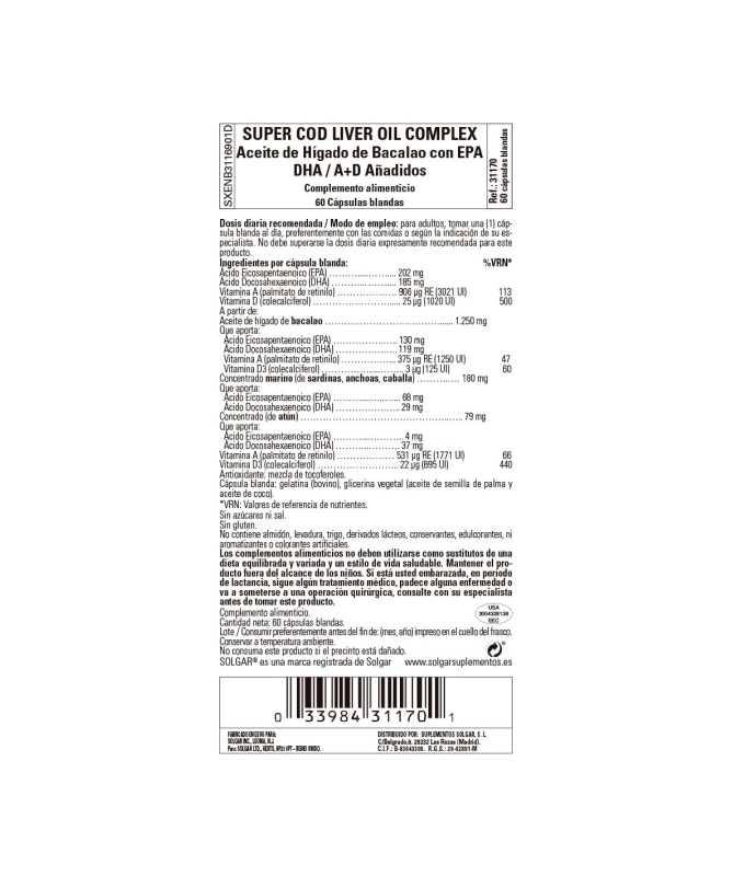 SUPER COD LIVER OIL COMPLEX 60CAP – foto del producto ácido vitamina dha