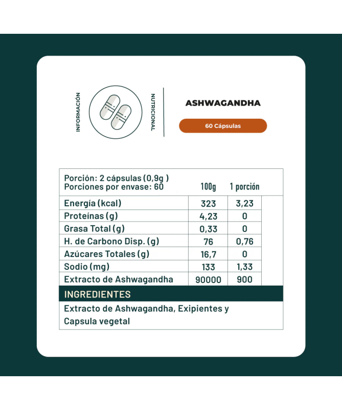 ASHWAGANDHA ORGANIC 60 CAP – foto del producto tienes contacta nuestro