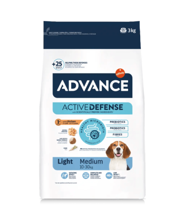 ADVANCE CANINE ADULT LIGHT MEDIUM POLLO 3KG – foto del producto proteínas maíz vitamina