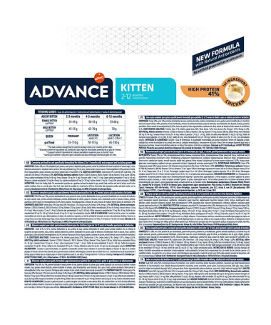 ADVANCE FELINE KITTEN POLLO ARROZ 400GR – foto del producto proteínas vitamina sulfato