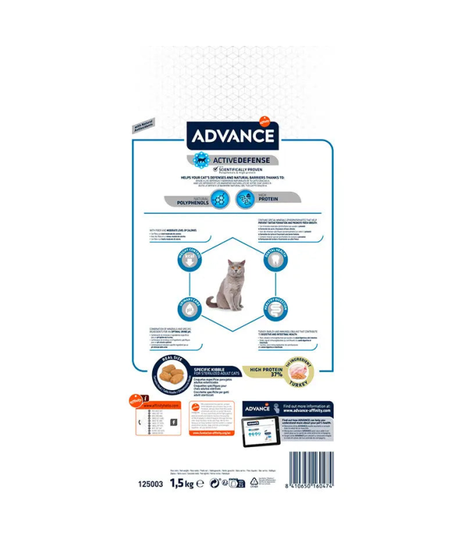 ADVANCE FELINE ADULT HAIRBALL PAVO 1 5KG – foto del producto proteínas vitamina sulfato