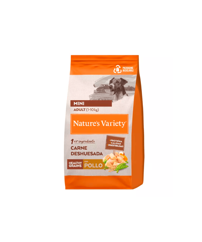 NATURES VARIETY CANINE ADULT MINI SALMON 600GR – foto del producto deshidratada proteína sulfato