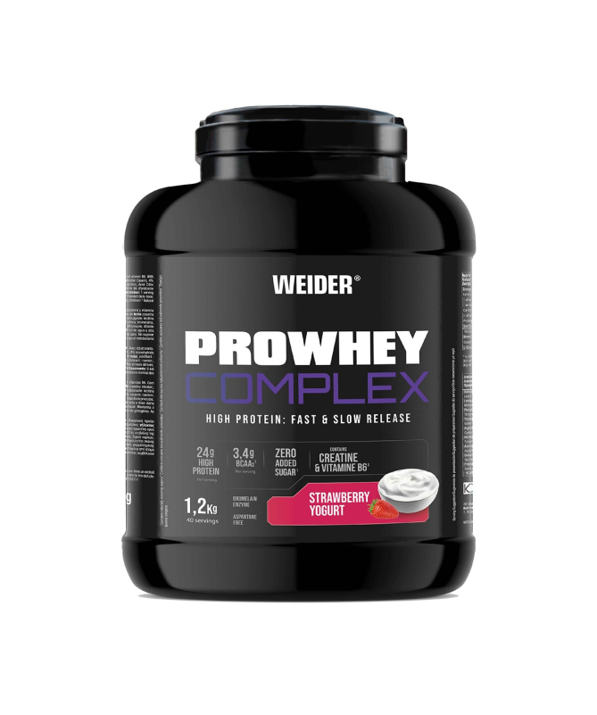 WEIDER PRO WHEY COMPLEX PROTEIN FRESA YOGURT 1 2KG – foto del producto leche polvo jarabe WEIDER PRO WHEY COMPLEX PROTEIN FRESA YOGURT 1 2KG – foto del producto leche polvo jarabe