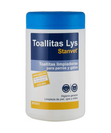 TOALLITAS LYS PIEL OJOS OIDOS PERROS Y GATOS 120UD – foto del producto toallitas lys piel