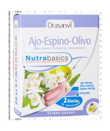 NUTRABASICS AJO ESPINO OLIVO 60PERLAS – foto del producto aceite macerado ajo