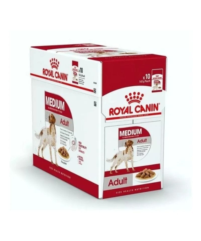ROYAL CANINE ADULT MEDIUM POUCH CAJA 10X140GR – foto del producto derivados grasas proteínas